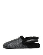 Dolce & Gabbana Gray Faux Fur Jacquard Mules Sandals Shoes