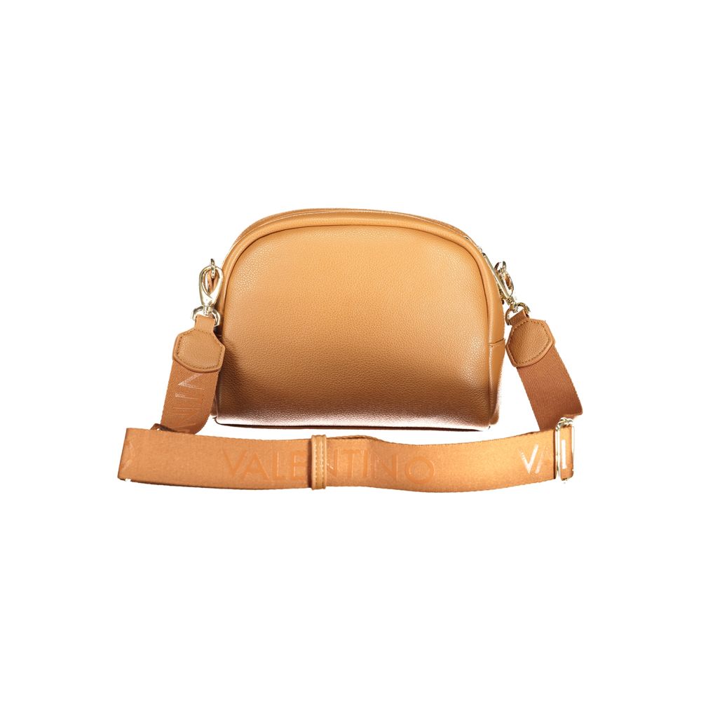 Brown Mario Valentino women's polyurethane bag with sleek design and structured shape, featuring top handles and subtle branding.