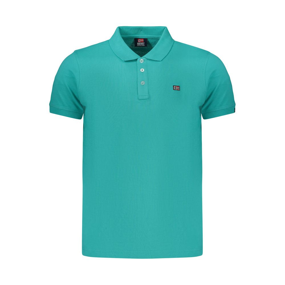 Green cotton men's polo shirt by Norway 1963, featuring a classic fit and subtle branding, displayed on a plain background.