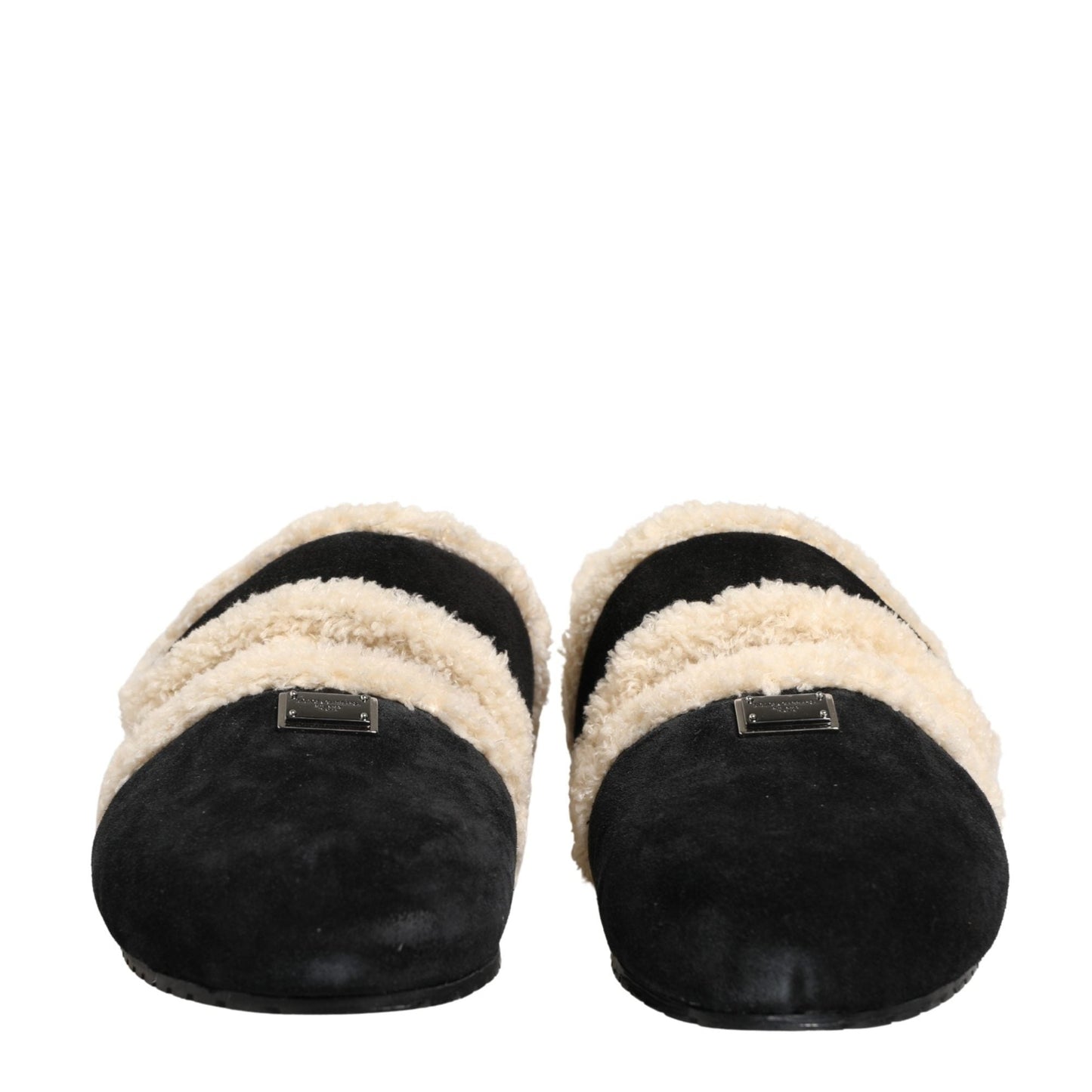 Dolce & Gabbana Beige Black Faux Fur Flats Men Sandals Shoes