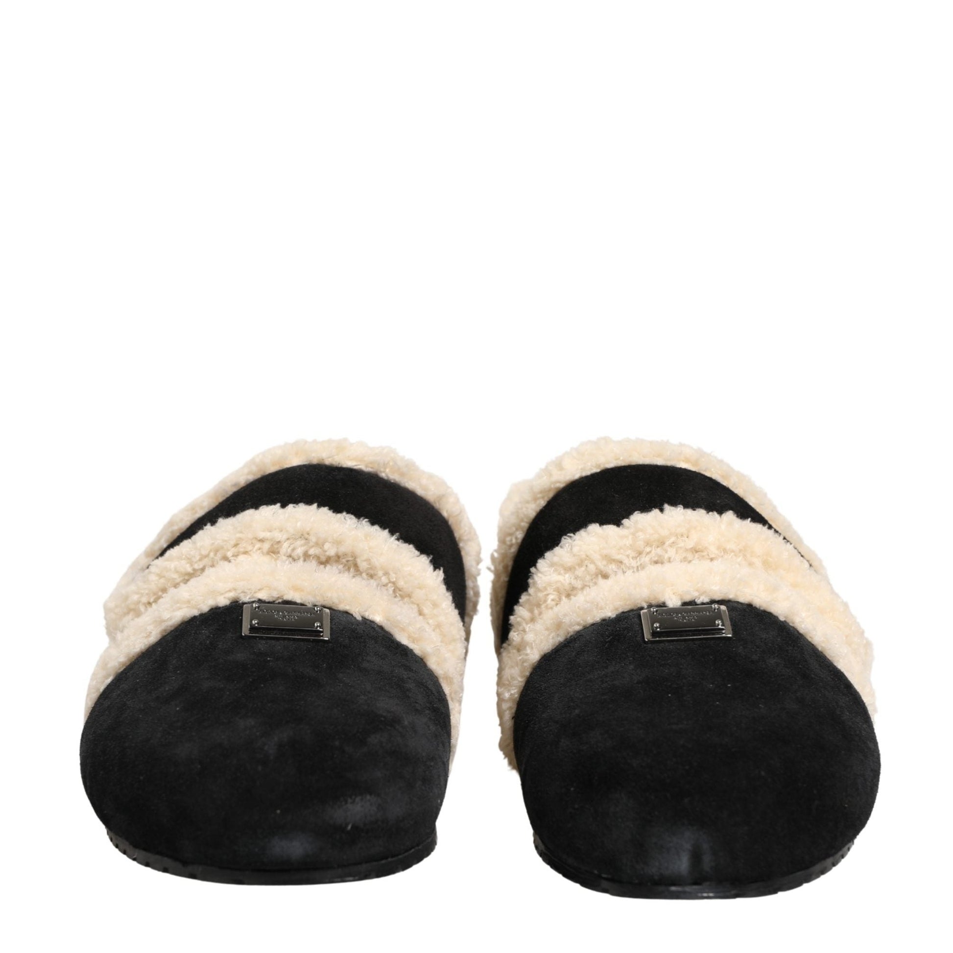 Dolce & Gabbana Beige Black Faux Fur Flats Men Sandals Shoes