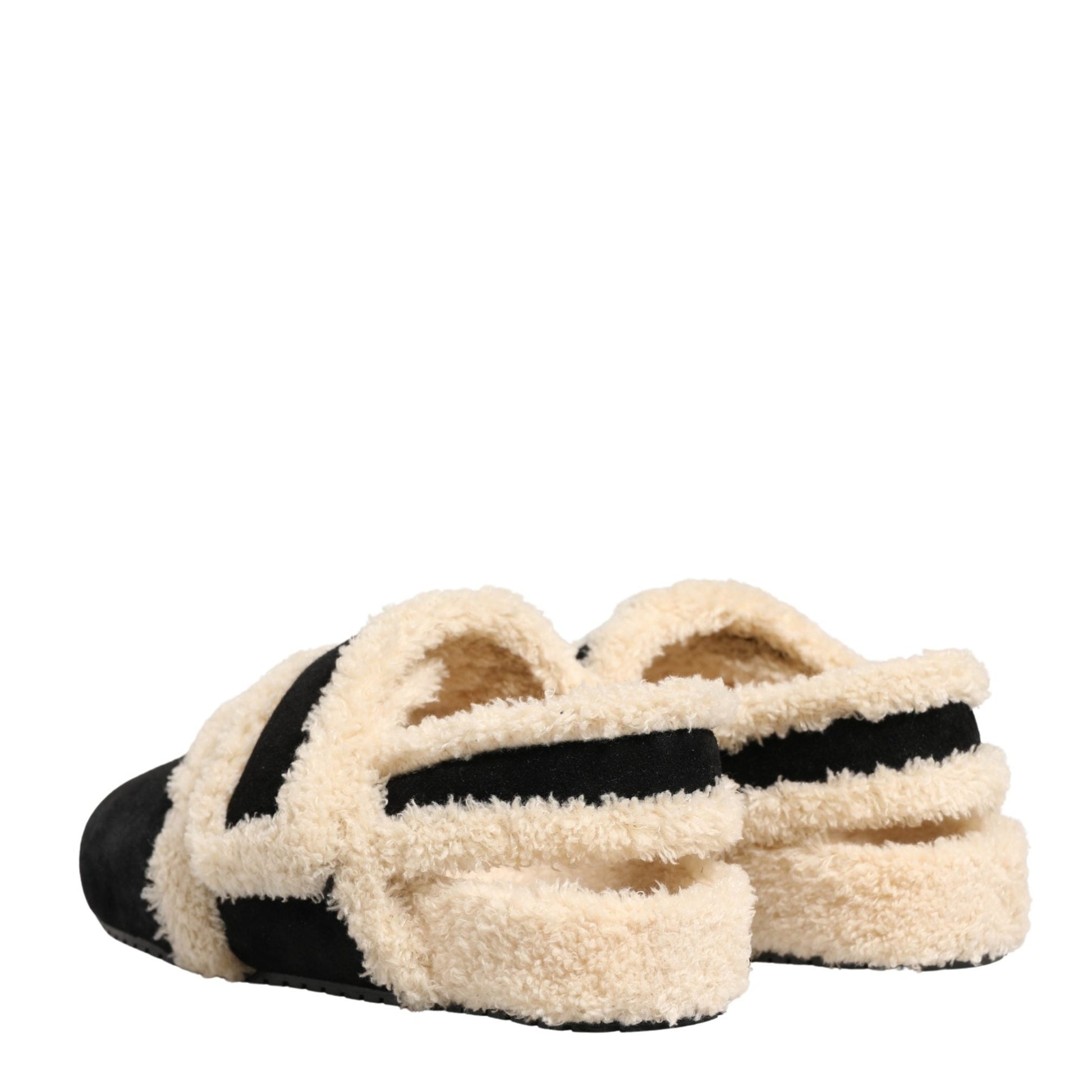 Dolce & Gabbana Beige Black Faux Fur Flats Men Sandals Shoes