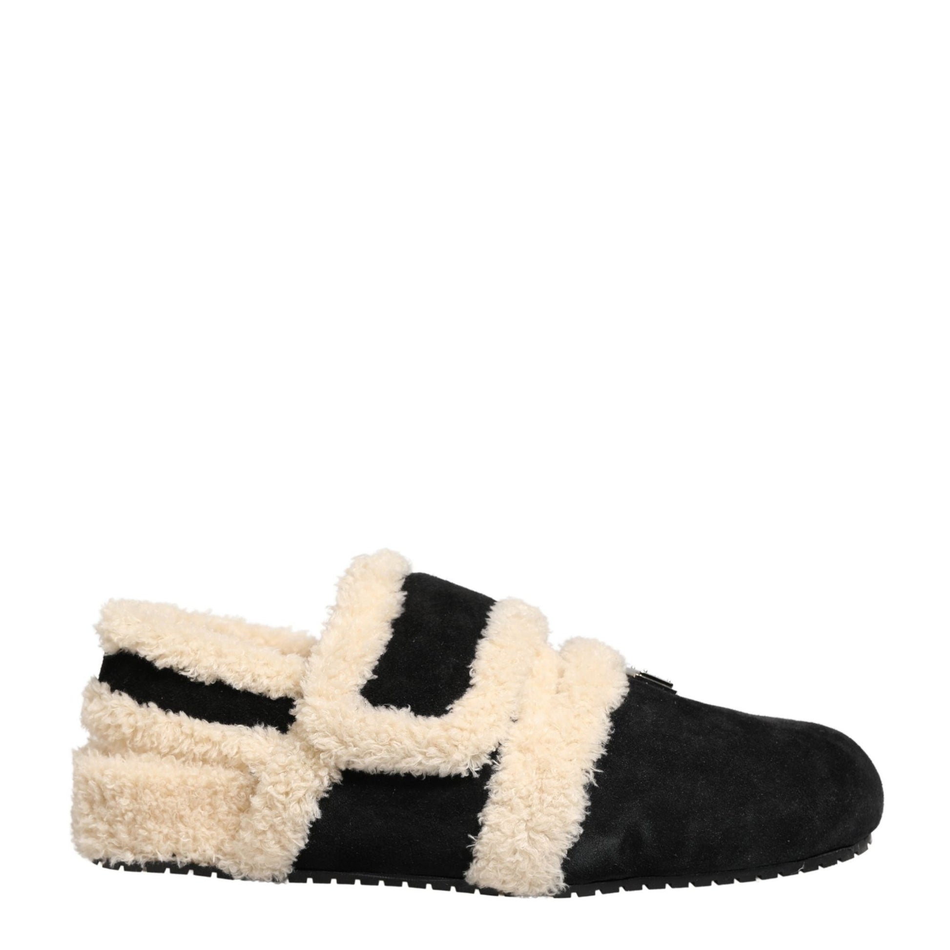 Dolce & Gabbana Beige Black Faux Fur Flats Men Sandals Shoes