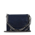 Blue leather wallet by Stella McCartney featuring sleek design and subtle branding, with visible stitching and a fold-over closure.