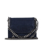 Blue leather wallet by Stella McCartney featuring sleek design and subtle branding, with visible stitching and a fold-over closure.