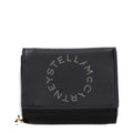 Black leather Stella McCartney wallet with sleek design, featuring multiple card slots and a minimalist style.