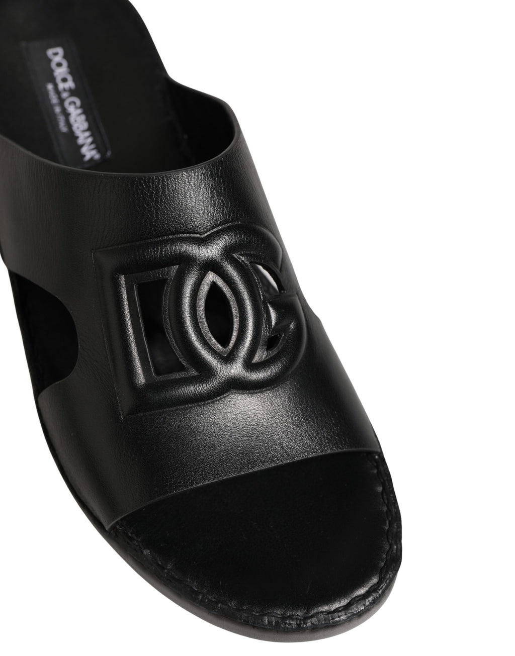 Dolce & Gabbana Black Leather Cutout DG Logo Sandals Shoes - Eljoys Fashion 