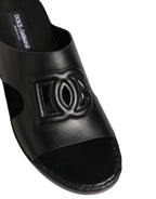 Dolce & Gabbana Black Leather Cutout DG Logo Sandals Shoes - Eljoys Fashion 