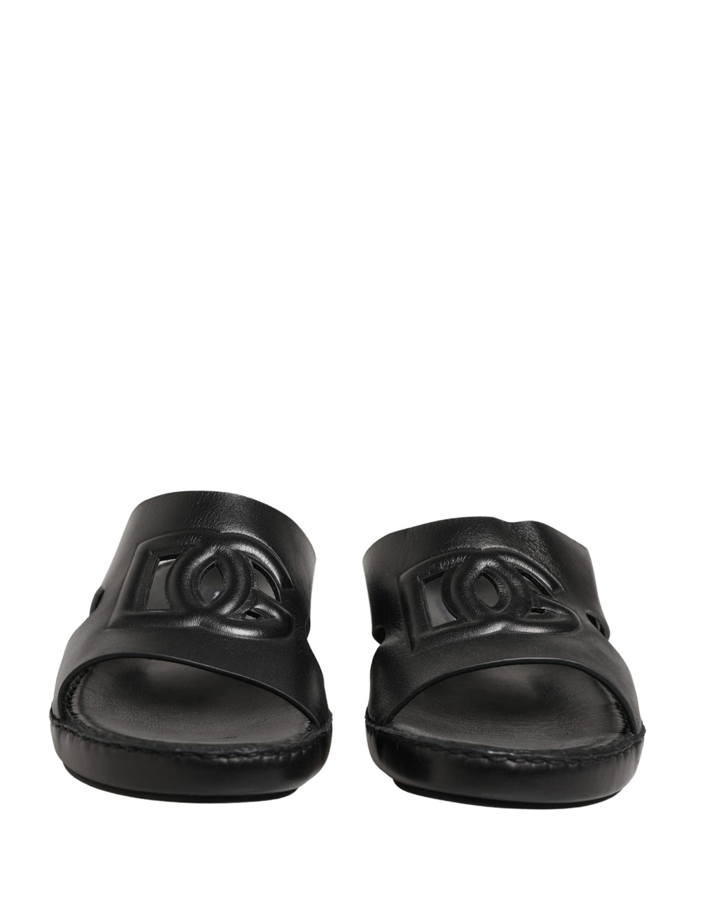 Dolce & Gabbana Black Leather Cutout DG Logo Sandals Shoes - Eljoys Fashion 