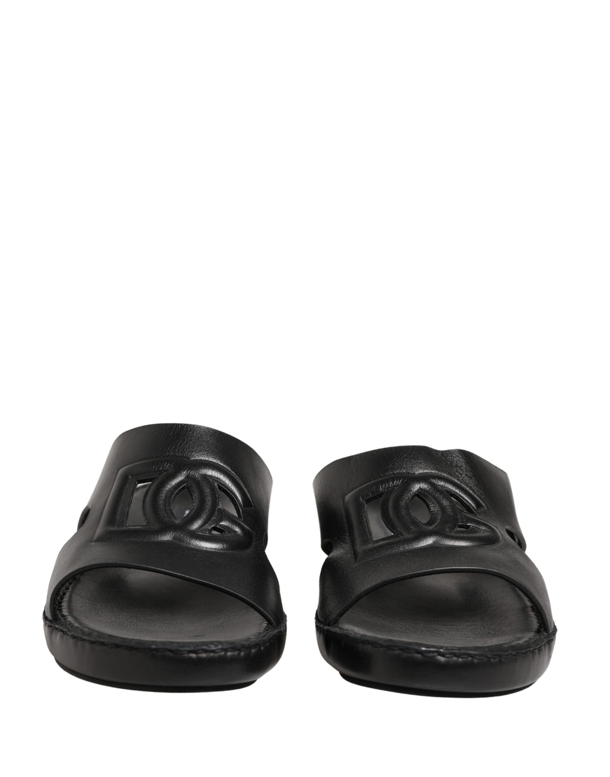 Dolce & Gabbana Black Leather Cutout DG Logo Sandals Shoes - Eljoys Fashion 