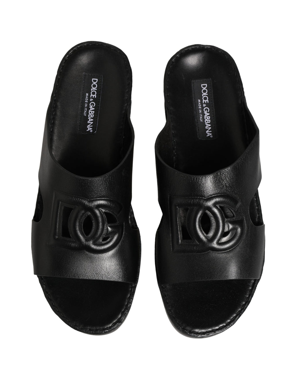 Dolce & Gabbana Black Leather Cutout DG Logo Sandals Shoes - Eljoys Fashion 