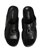 Dolce & Gabbana Black Leather Cutout DG Logo Sandals Shoes - Eljoys Fashion 