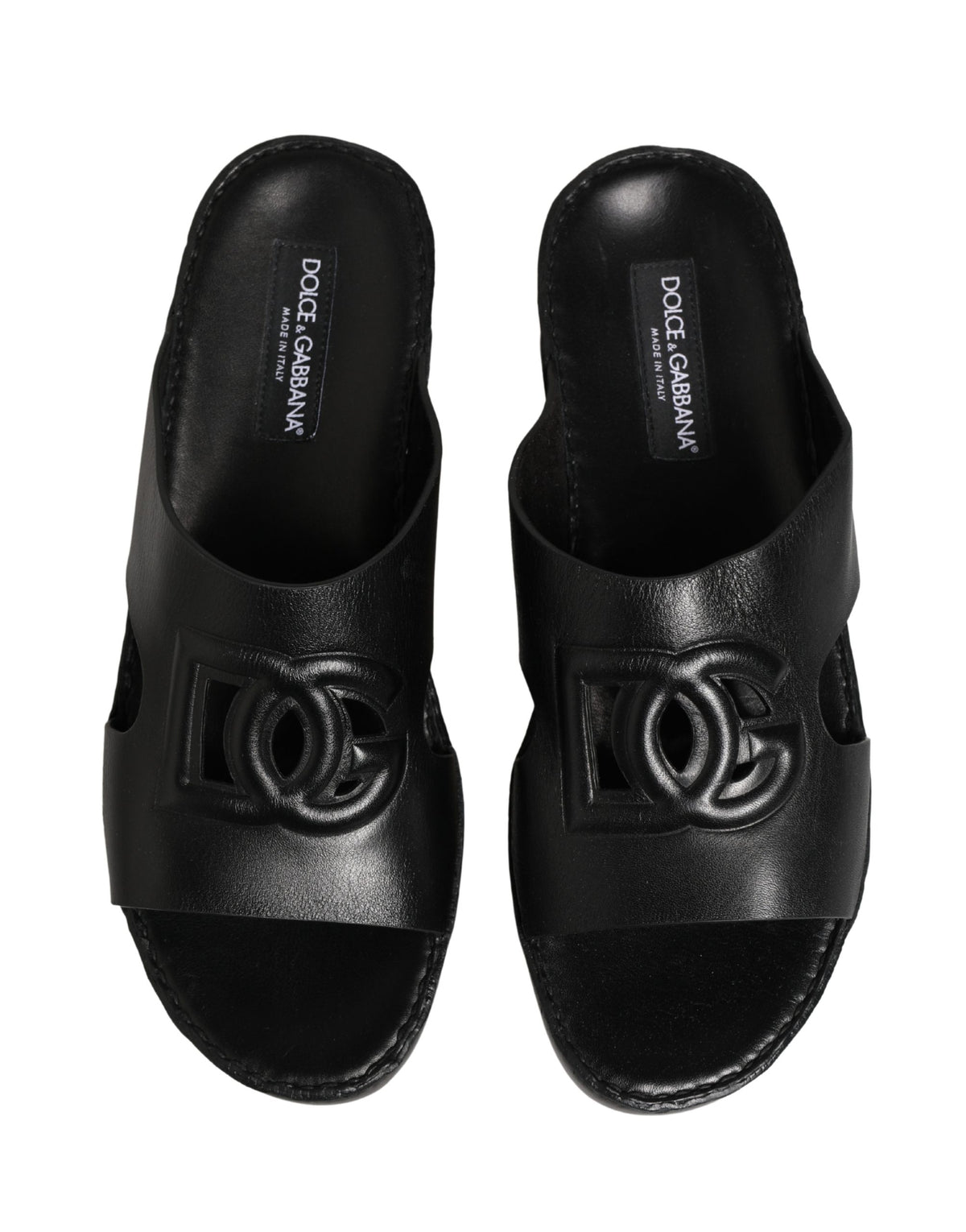 Dolce & Gabbana Black Leather Cutout DG Logo Sandals Shoes - Eljoys Fashion 