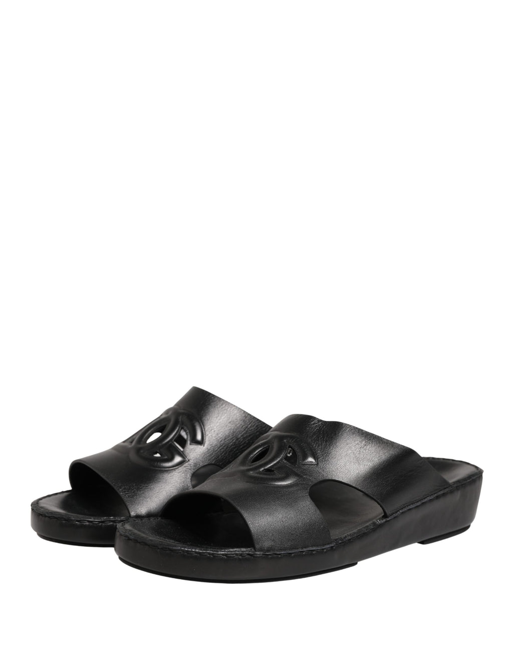 Dolce & Gabbana Black Leather Cutout DG Logo Sandals Shoes - Eljoys Fashion 