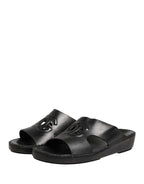 Dolce & Gabbana Black Leather Cutout DG Logo Sandals Shoes - Eljoys Fashion 