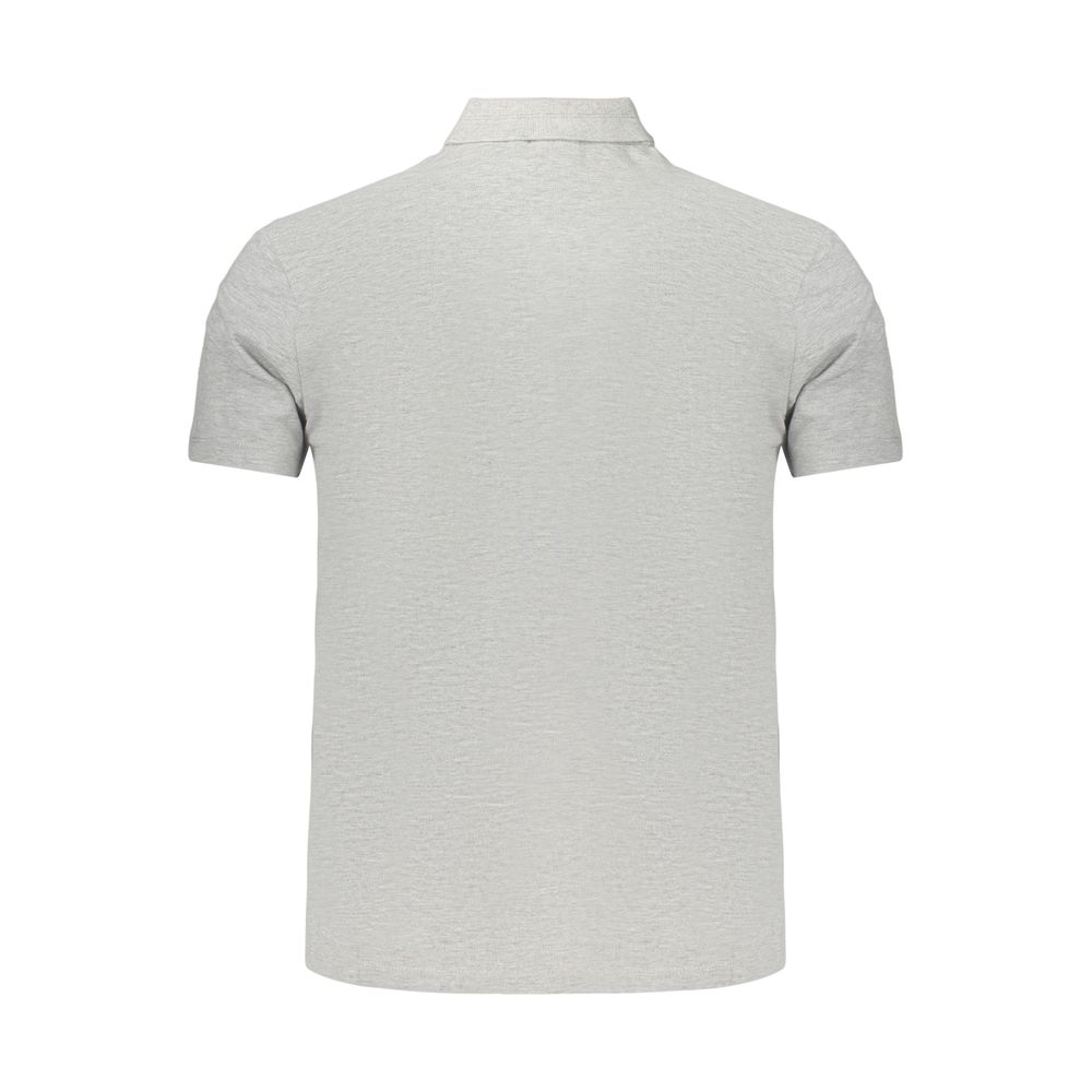 Gray Napapijri men's cotton polo shirt with a classic collar and short sleeves, shown laid flat on a neutral background.