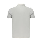 Gray Napapijri men's cotton polo shirt with a classic collar and short sleeves, shown laid flat on a neutral background.