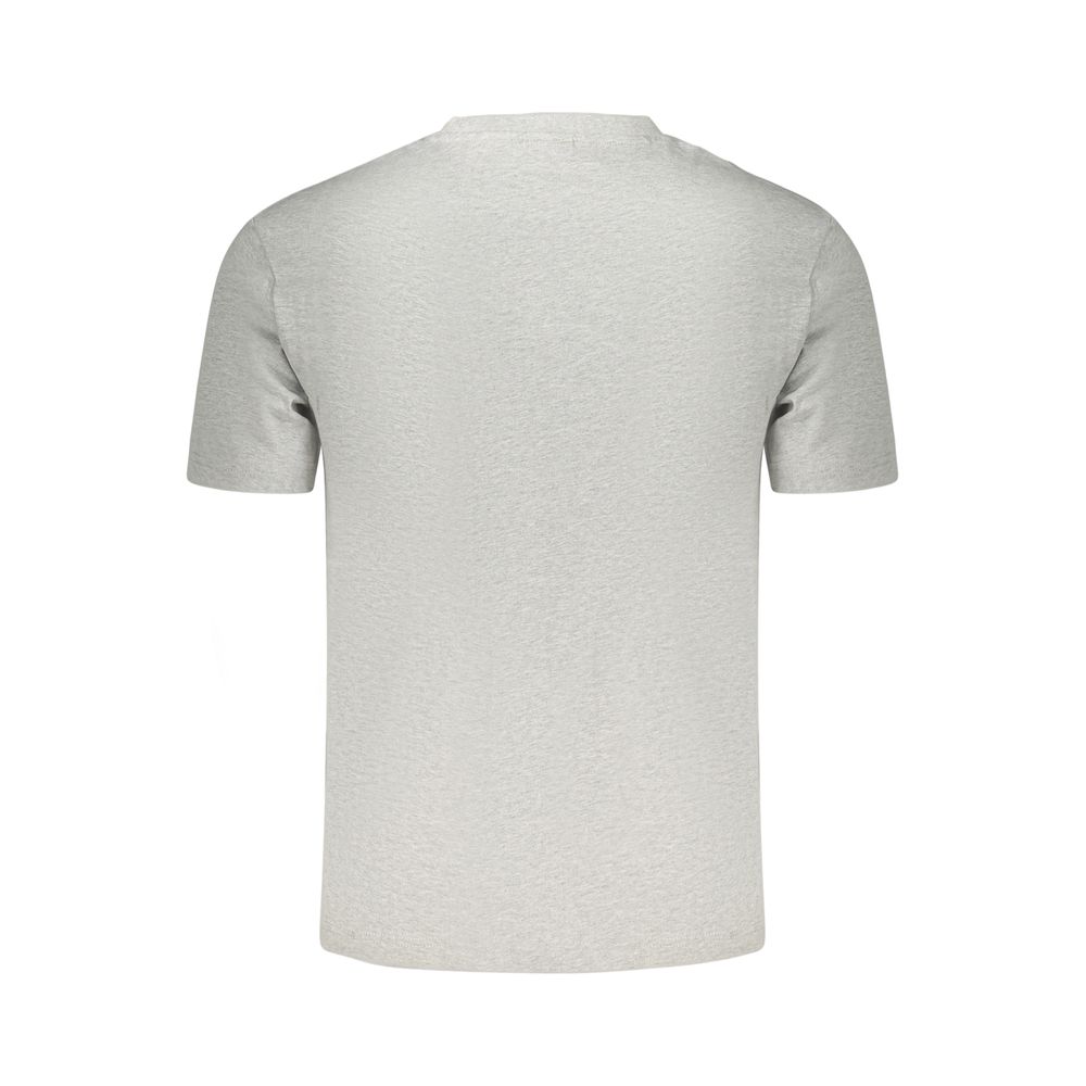 Gray cotton men's T-shirt by Napapijri, featuring a classic fit and simple design, shown laid flat.