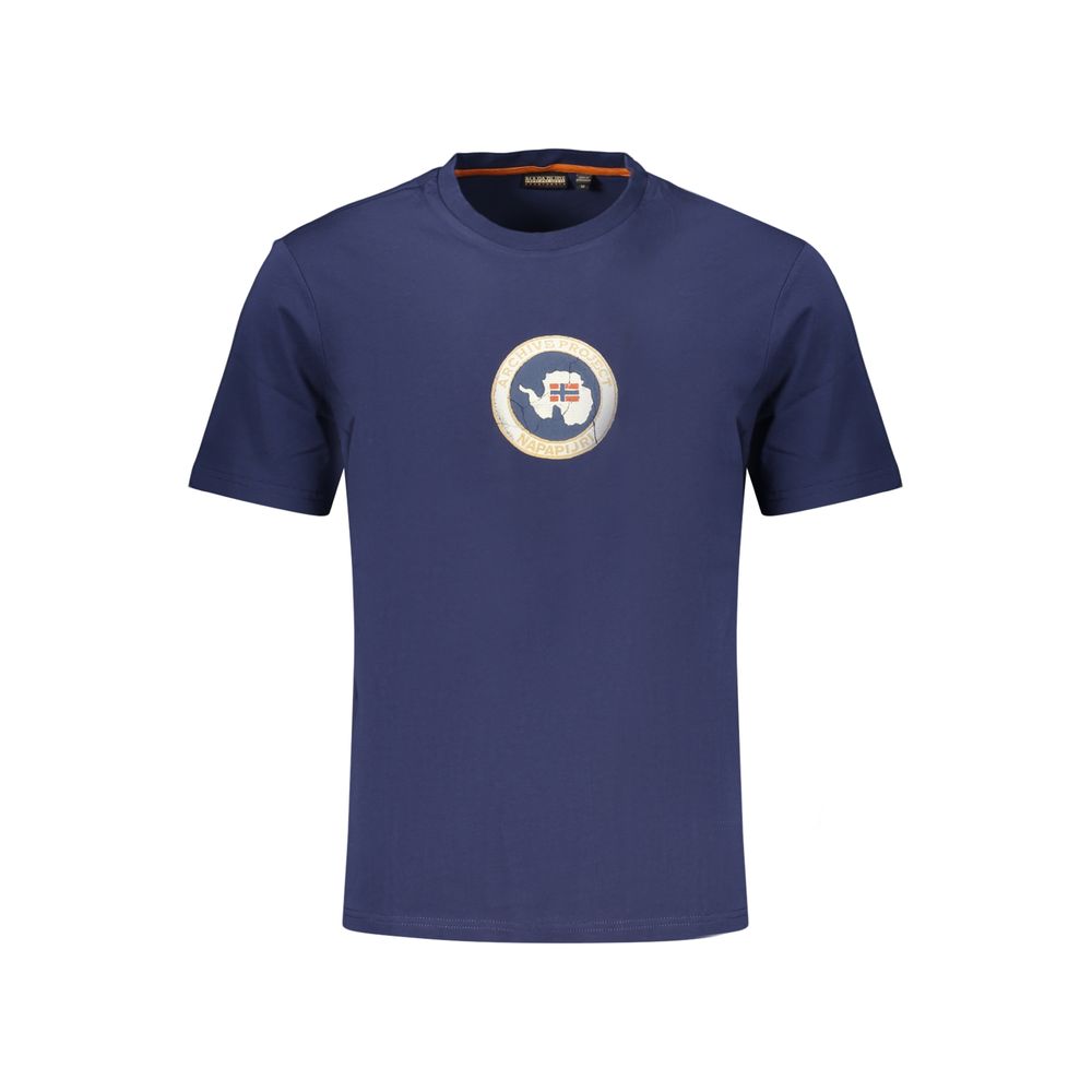 Napapijri blue cotton men's T-shirt with crew neckline and short sleeves, casual style, front view.