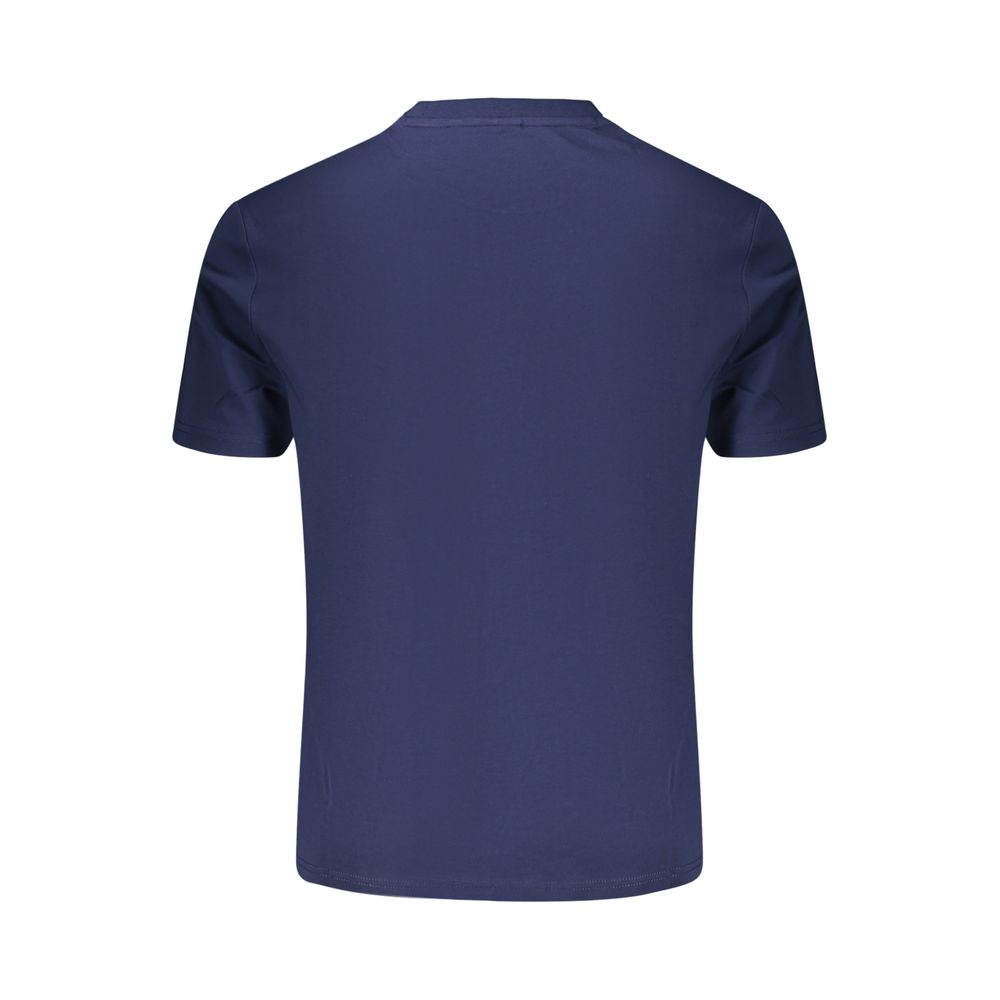 Napapijri blue cotton men's T-shirt with round neckline and short sleeves, casual style and comfortable fit.