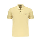 Beige Napapijri men's cotton polo shirt with a classic collar and short sleeves, displayed on a plain background.