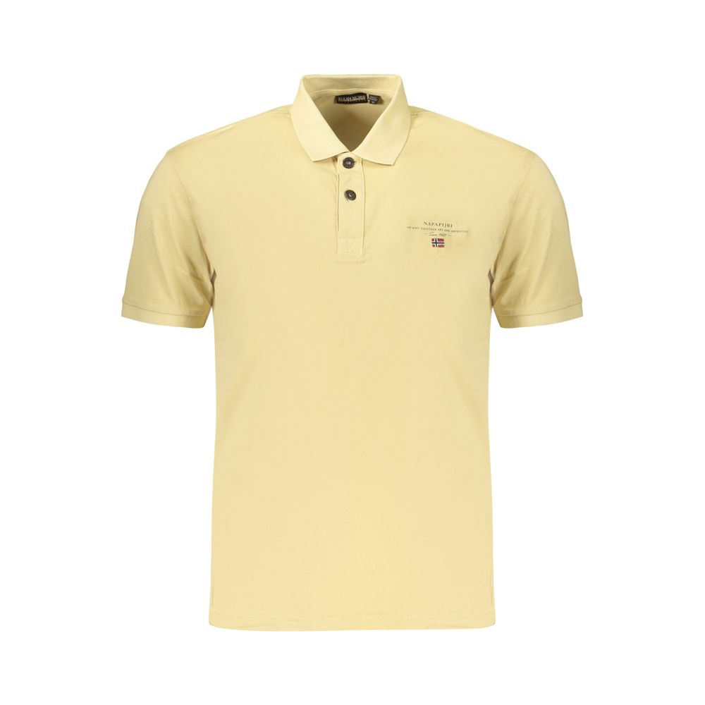 Beige Napapijri men's cotton polo shirt with a classic collar and short sleeves, displayed on a plain background.