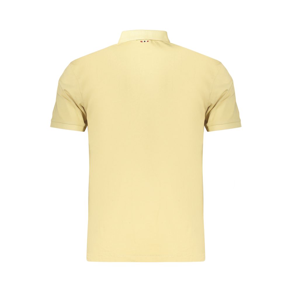 Beige cotton men's polo shirt by Napapijri, featuring a classic collar and short sleeves, displayed on a white background.