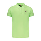 Norway 1963 Verde cotton men's polo shirt displayed on a hanger, featuring a classic collar and short sleeves.