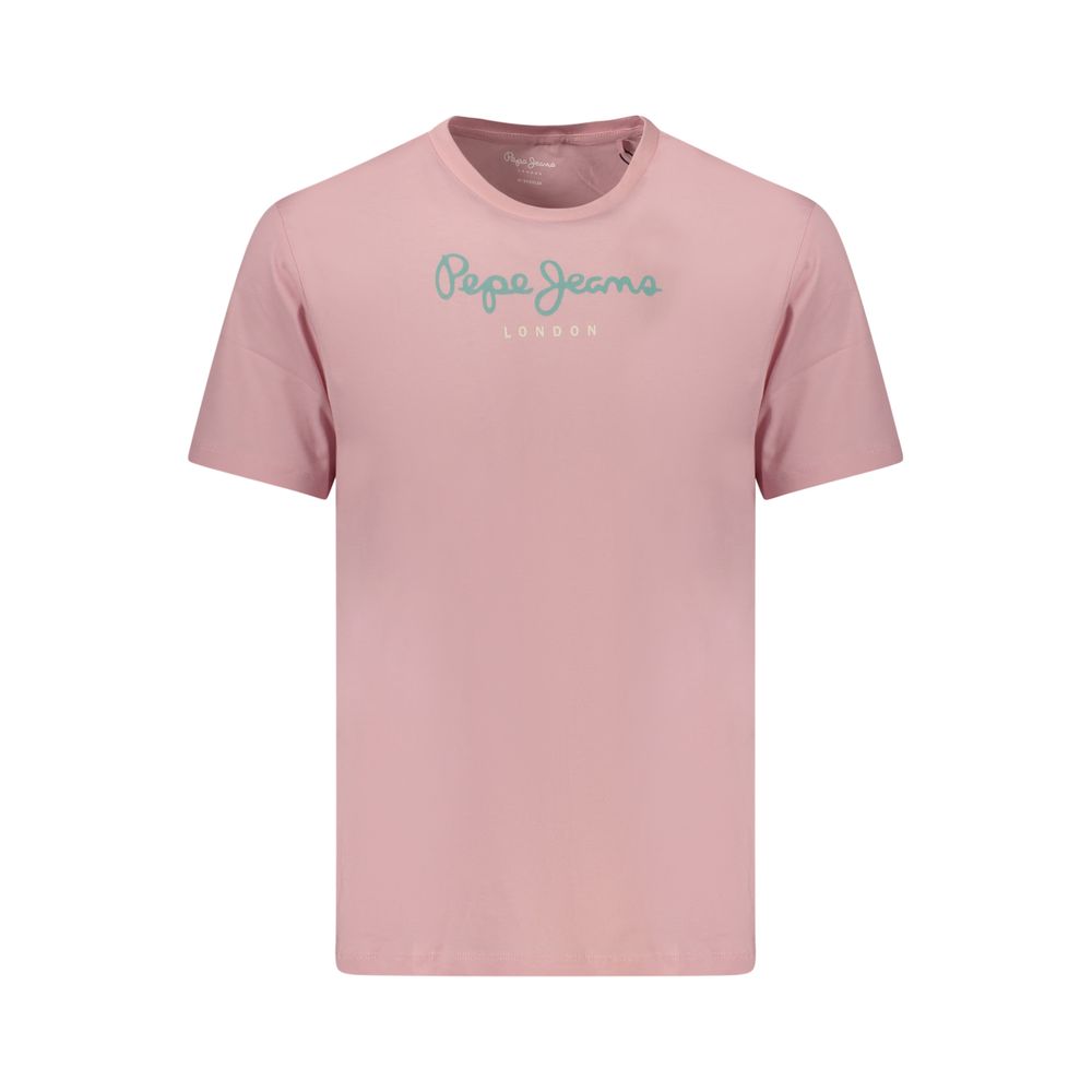 Pink cotton men's T-shirt by Pepe Jeans with a classic crew neck and casual fit, displayed on a plain background.