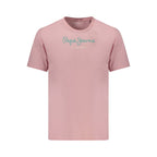 Pink cotton men's T-shirt by Pepe Jeans with a classic crew neck and casual fit, displayed on a plain background.
