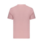 Pink cotton men's T-shirt by Pepe Jeans, casual fit with short sleeves and crew neckline, displayed on a hanger.