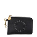 Stella McCartney black leather wallet with sleek design and silver-tone hardware, featuring multiple card slots and a zip coin compartment.