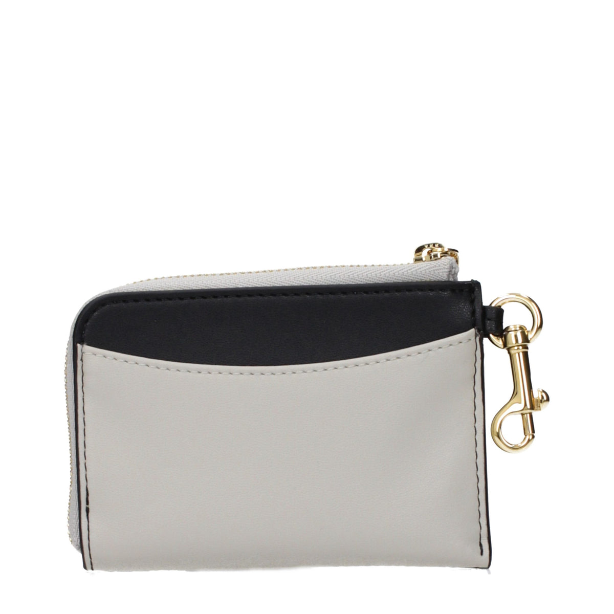 Stella McCartney black leather wallet with sleek design and subtle branding, featuring multiple card slots and a zip coin pocket.