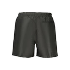 Calvin Klein black polyester men's shorts with a relaxed fit and elastic waistband, suitable for casual wear.