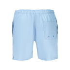 Calvin Klein Azzurro men's polyester swim shorts with elastic waistband and side pockets, suitable for beach or pool activities.