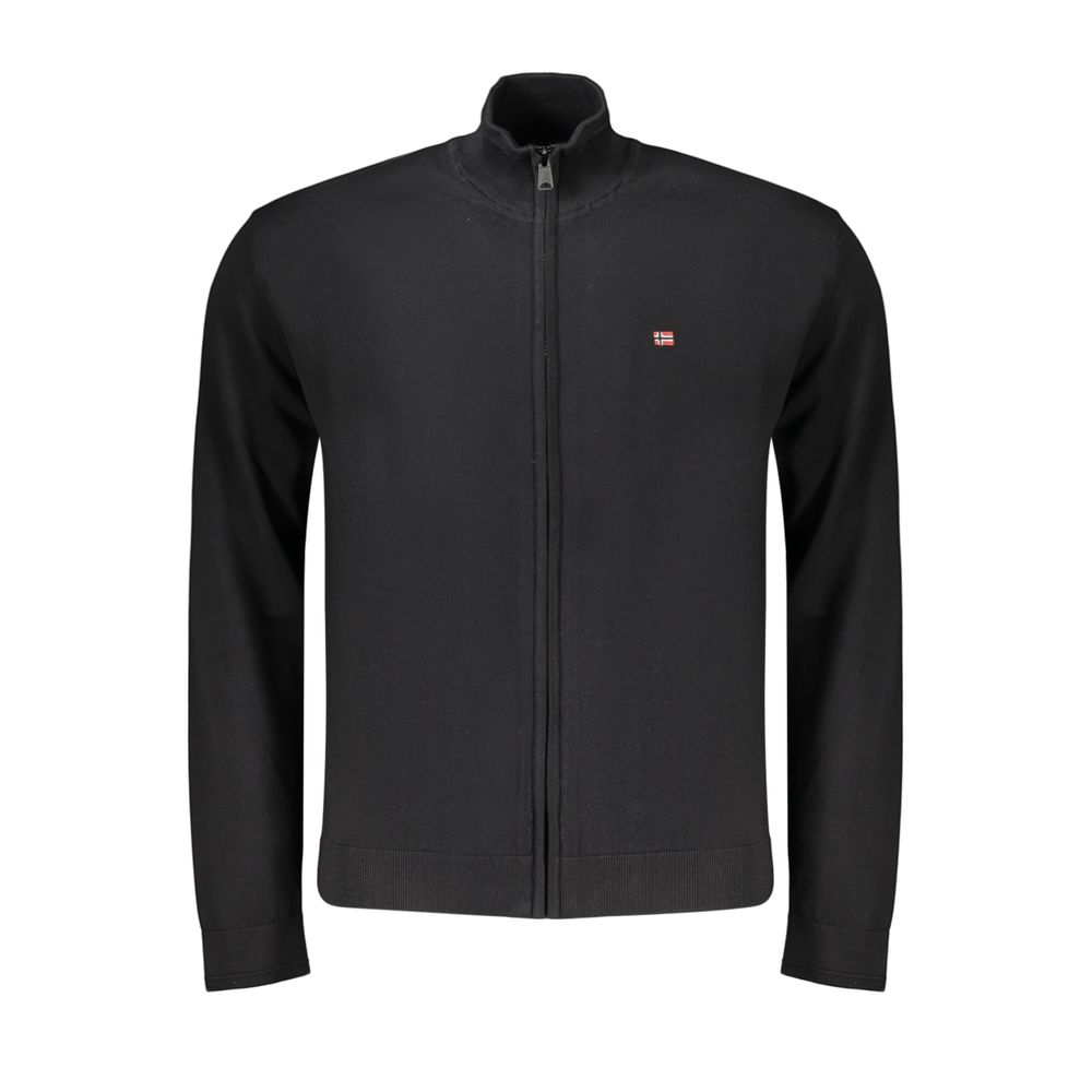 Black cotton men's sweater by Napapijri, featuring a classic crewneck design and subtle branding detail.