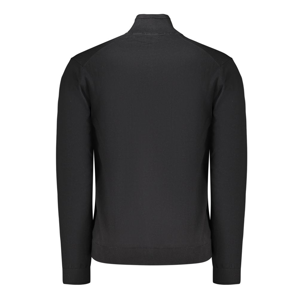 Black cotton men's sweater by Napapijri featuring a classic crewneck design and subtle branding detail.