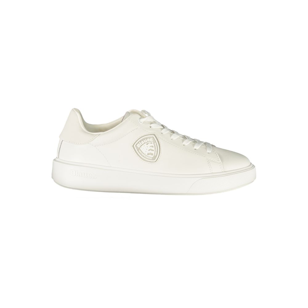 White polyurethane men's sneaker by Blauer with sleek design and rubber sole, perfect for casual and athletic wear.