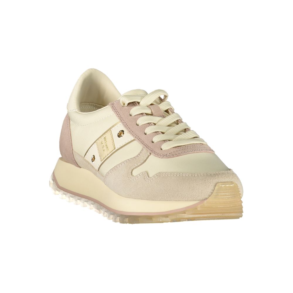 Blauer beige leather women's sneaker with white sole and laces, stylish casual footwear for women.