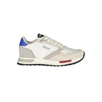 White polyester men's sneaker by Blauer featuring a sleek design and comfortable fit.