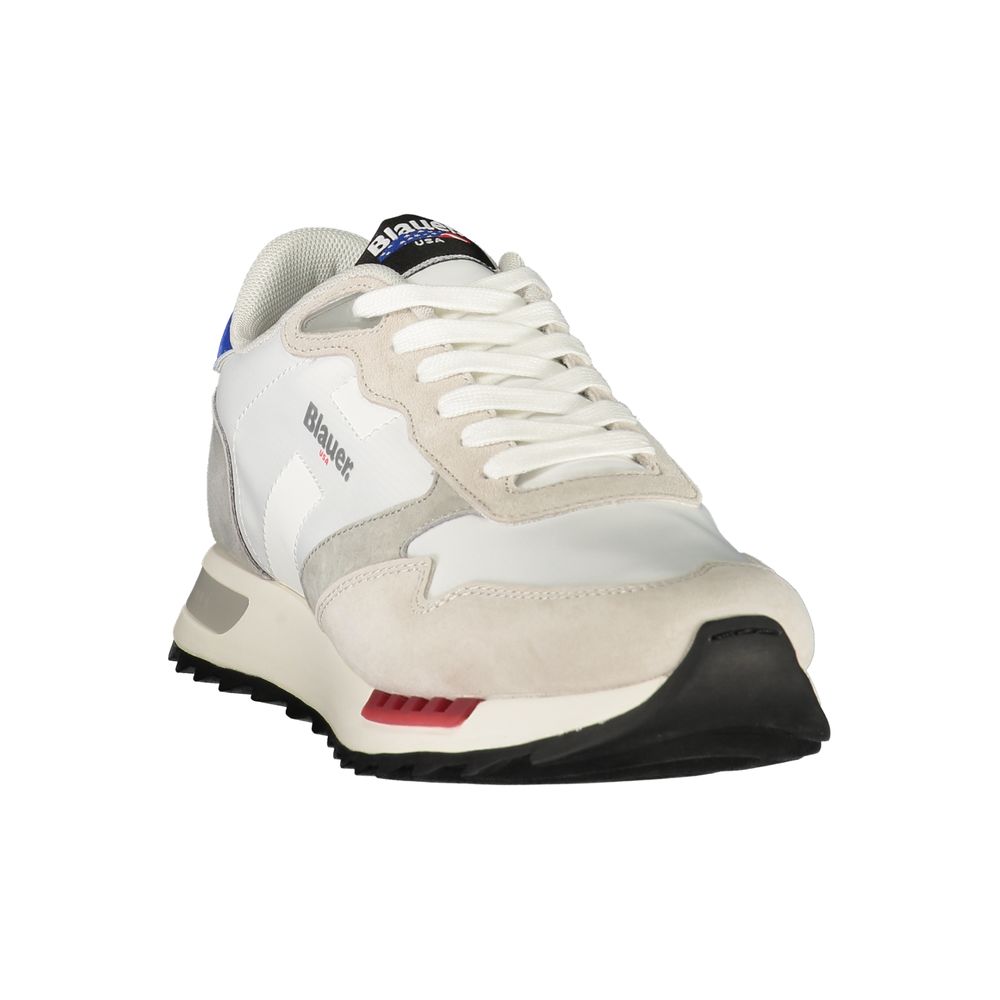 White polyester men's sneaker by Blauer with sleek design and comfortable fit, perfect for casual and athletic wear.