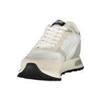 White polyester men's sneaker by Blauer with lace-up design and rubber sole, casual athletic footwear.