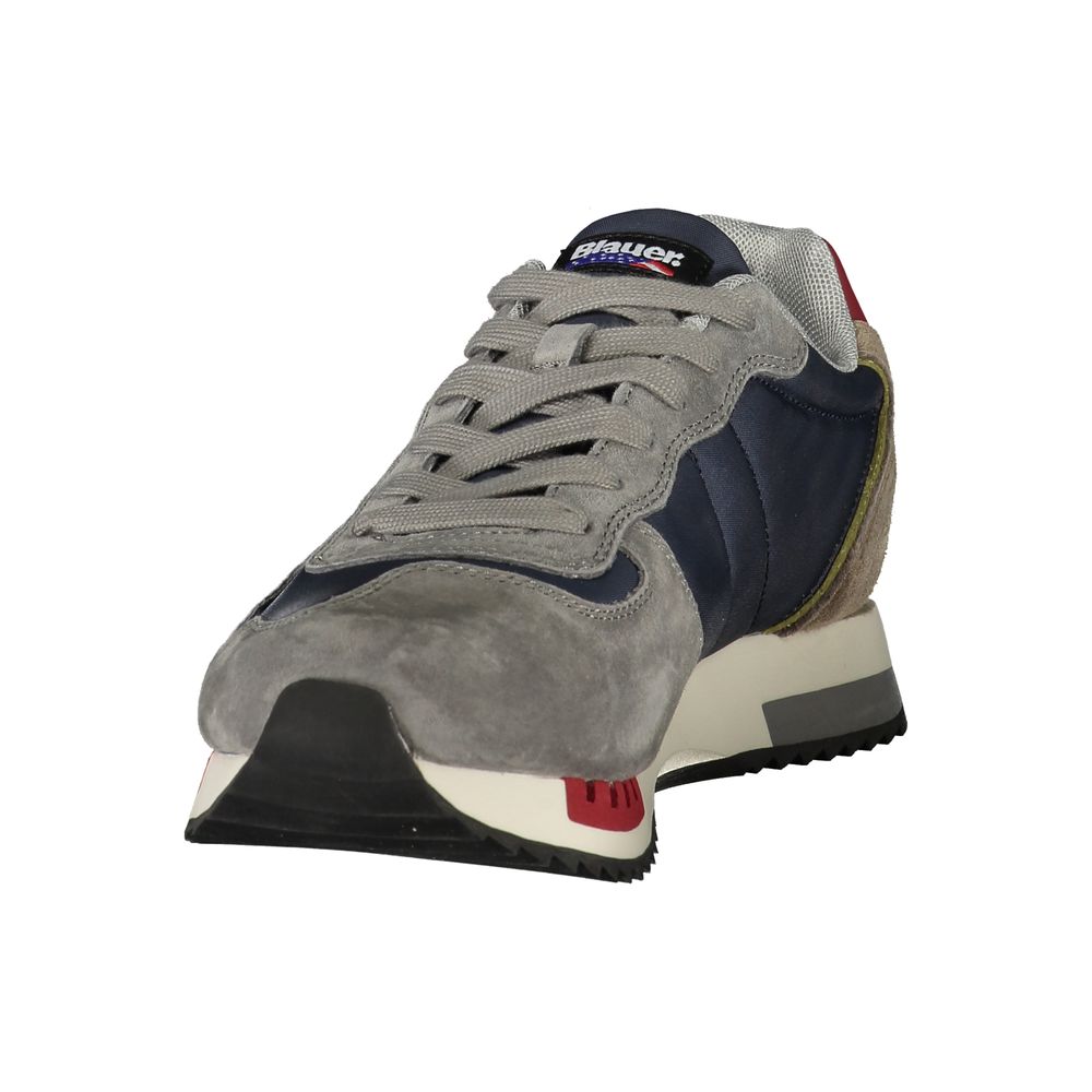 Blue polyurethane men's sneaker by Blauer with white sole and sleek design, suitable for casual or athletic wear.