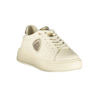 Beige leather women's sneaker by Blauer featuring a sleek design and comfortable sole.