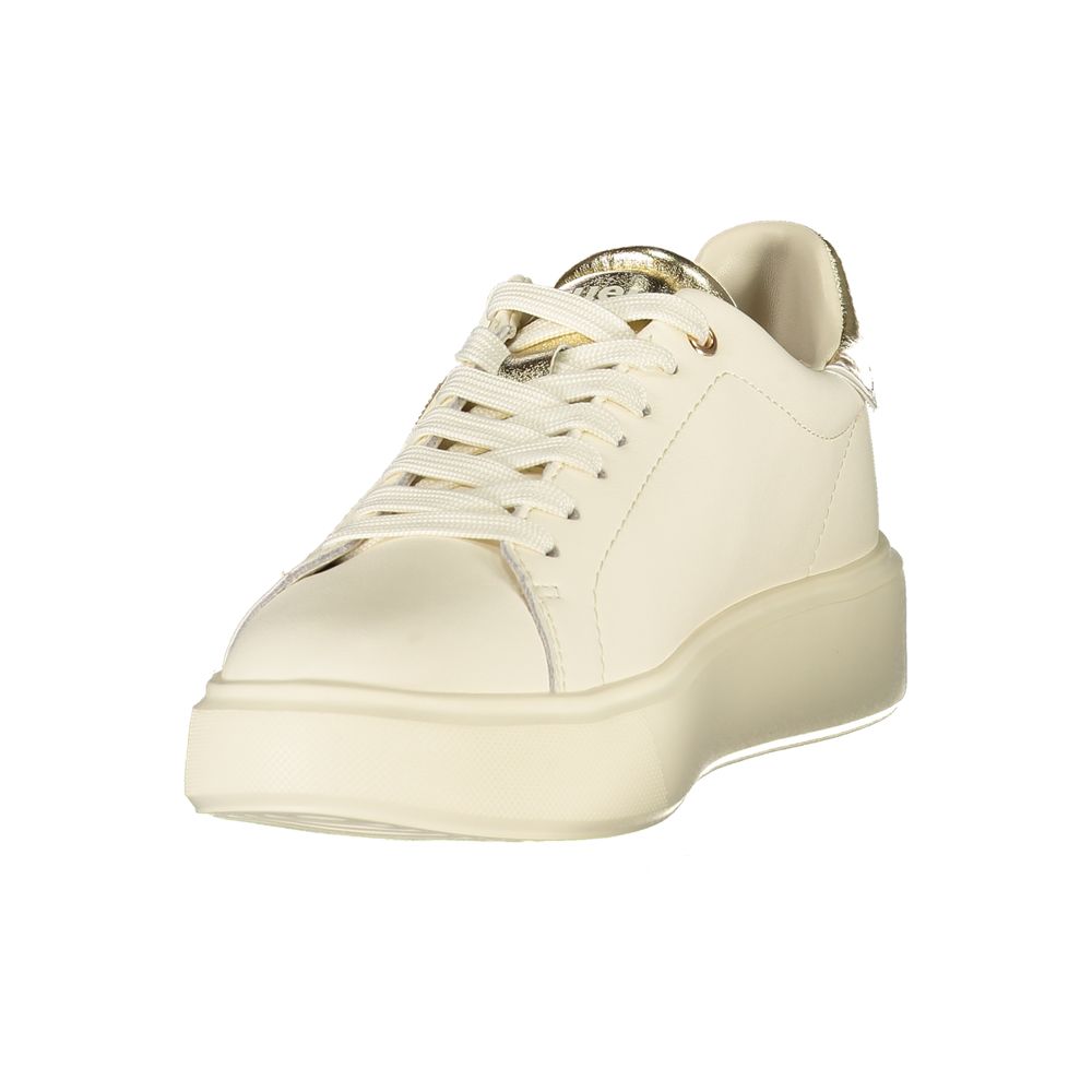 Beige leather women's sneaker by Blauer featuring a sleek design and comfortable fit, ideal for casual wear.