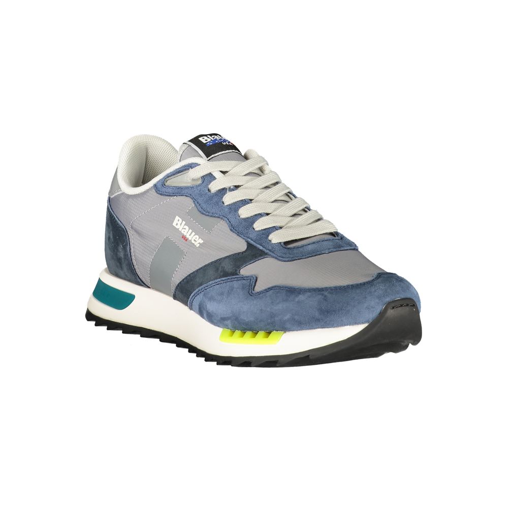 Blauer blue polyester men's sneaker with white sole and lace-up design, casual athletic footwear.