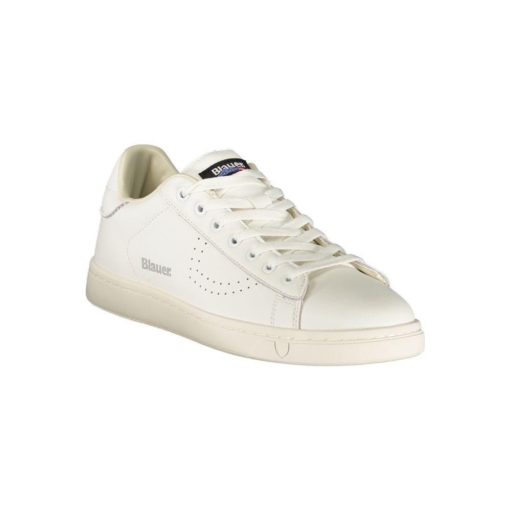 White Blauer men's sneaker made of polyurethane, featuring a sleek design and athletic style.