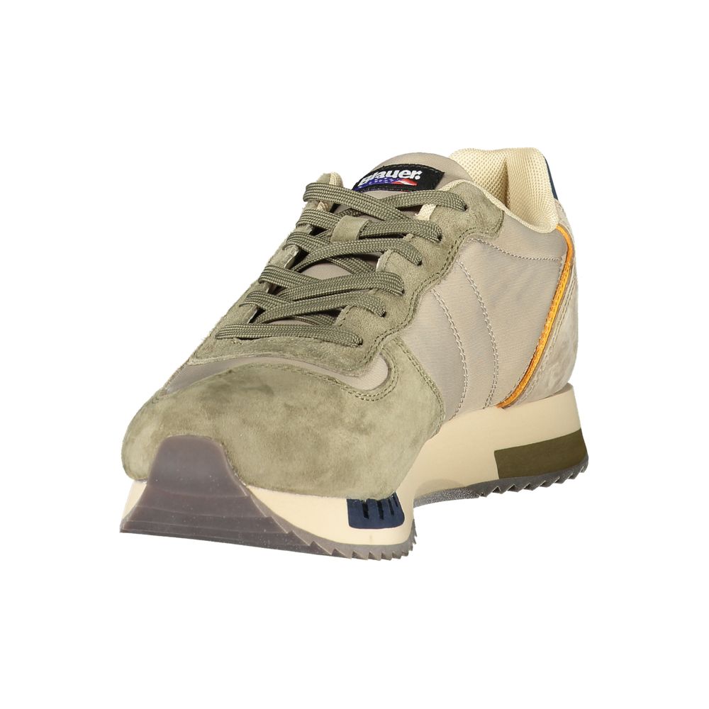 Blauer Verde uomo sneaker with green polyurethane material, stylish athletic shoe with laces, side logo, and rubber sole.