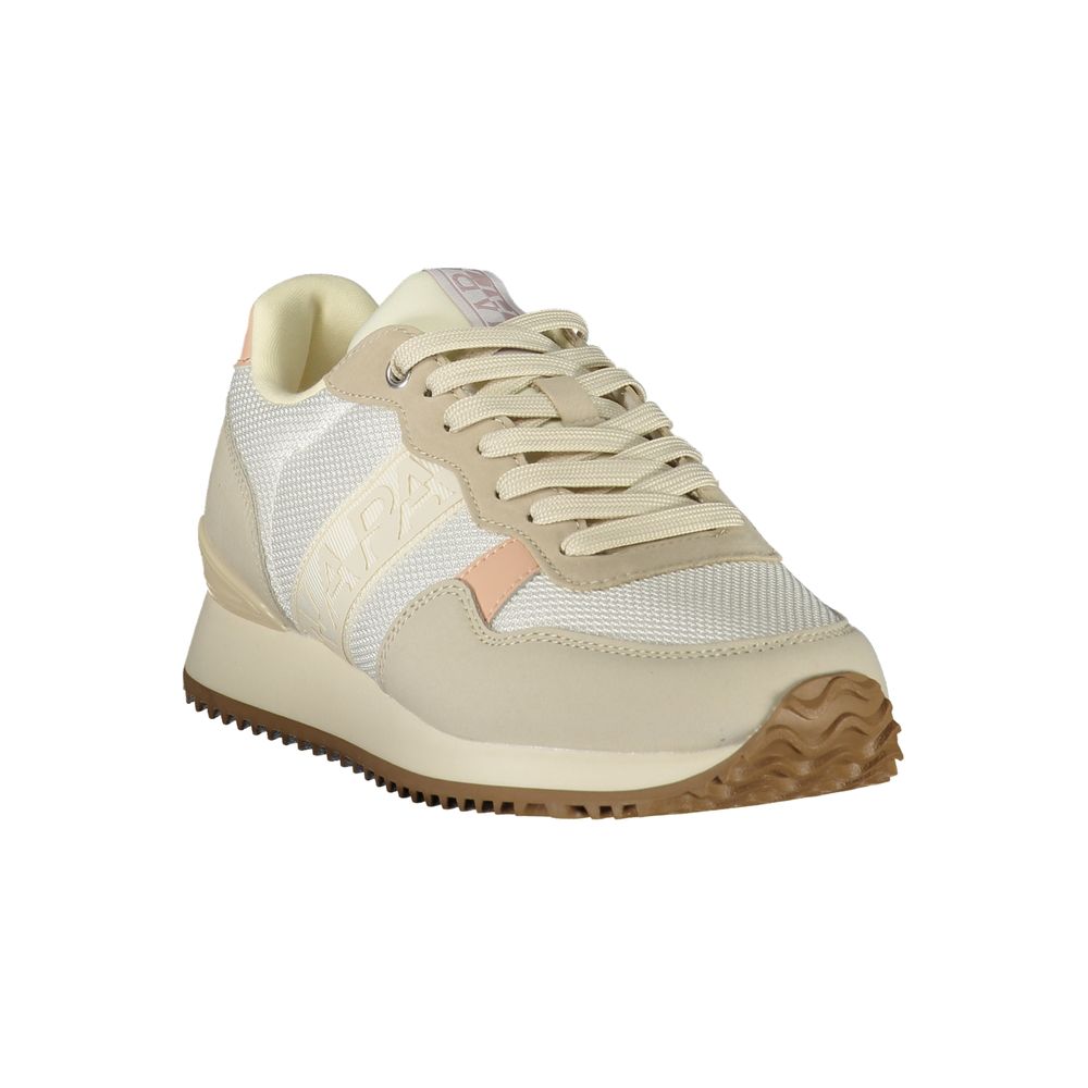 White Napapijri women's polyester sneaker with sporty design and laces, featuring a clean, modern look and comfortable fit.