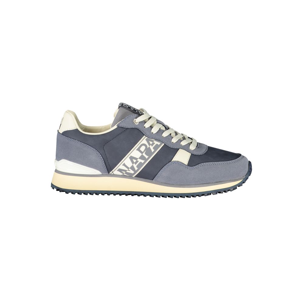 Napapijri blue men's sneaker with polyurethane upper, casual athletic shoe with white sole and lace-up design.